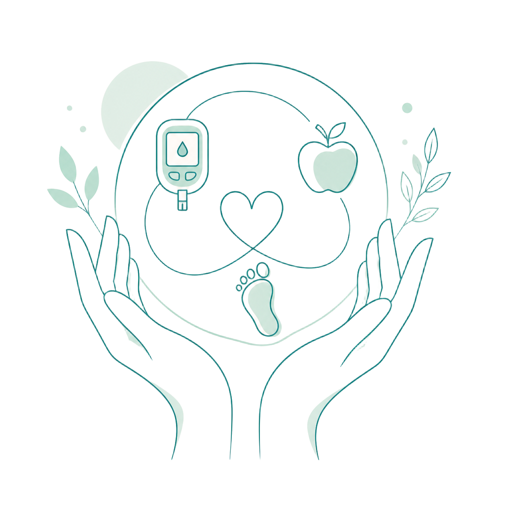Illustration : des mains accompagnant le quotidien du patient diabétique